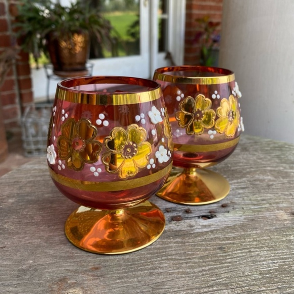 Vintage MCM Bohemia Glam Czech Brandy Crystal Glasses